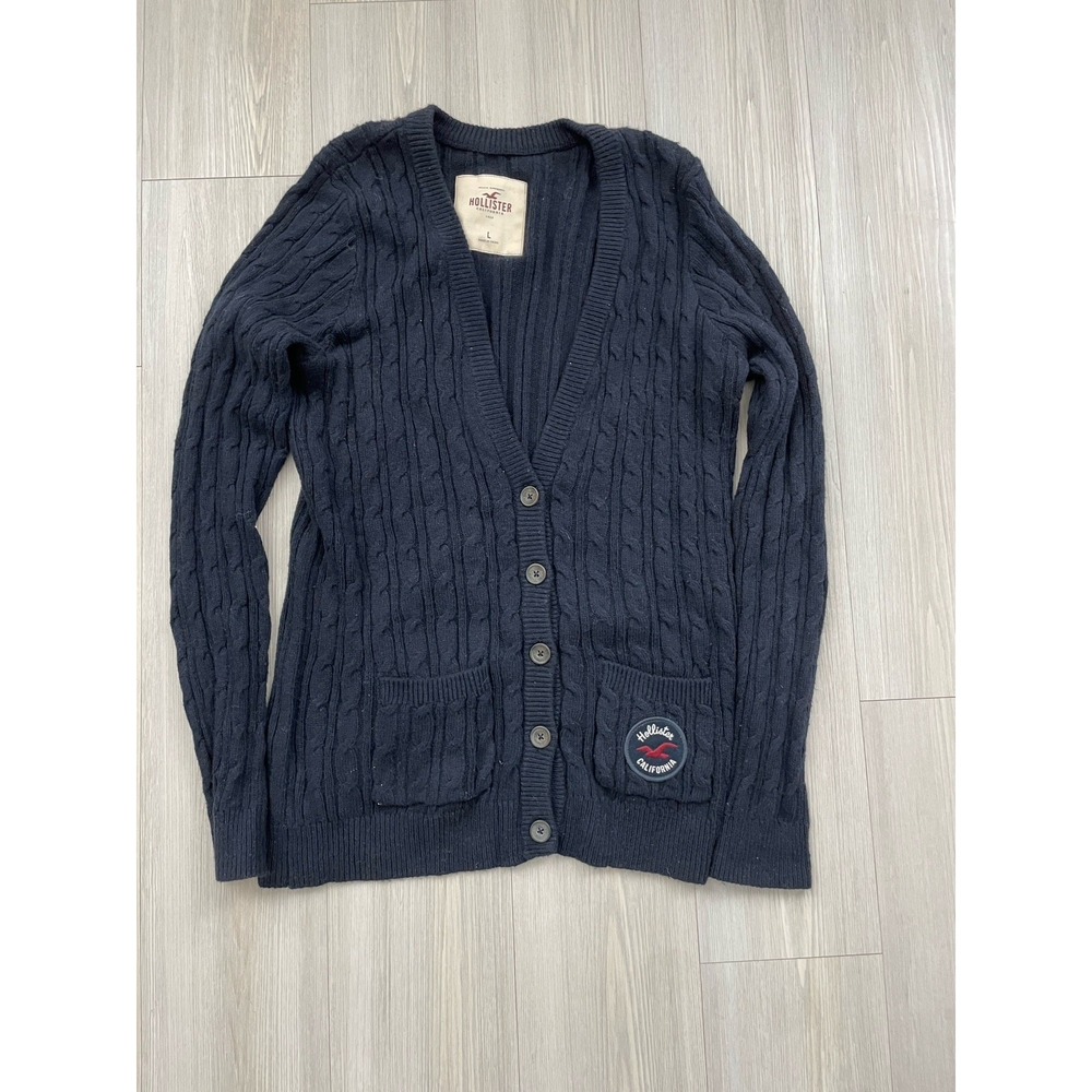 Hollister Co. Women's Navy V-neck Cable Knit Cardigan Size Large Layering Autumn
